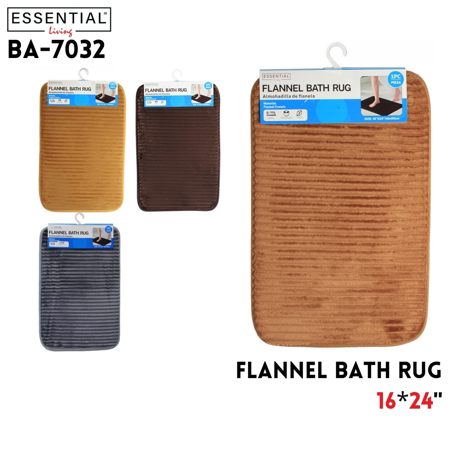 16"x24" Flannel Bath Rug, 4 Clrs Asstd