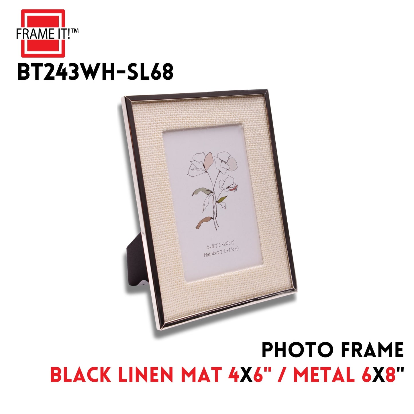 METAL FRAME 6X8" LINEN MAT 4X6" SILVER
