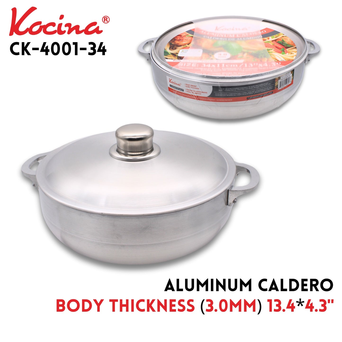 Aluminum Caldero 13.4"x4.3",Body thickness 3.0mm,Aluminum Li