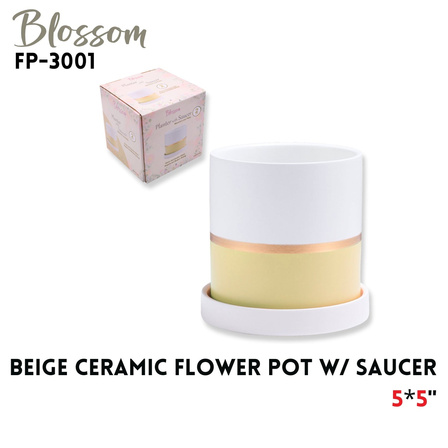 Flower Pot w/saucer 5*5" beige Ceramic
