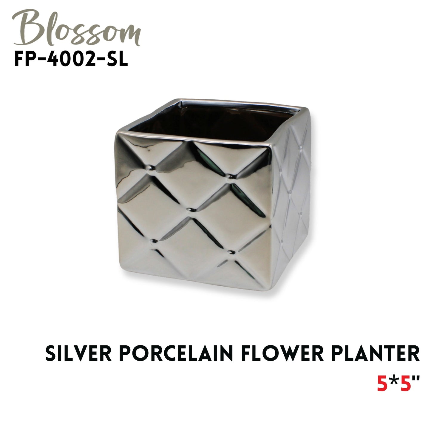 Porcelain Flower Planter 5x5" Silver