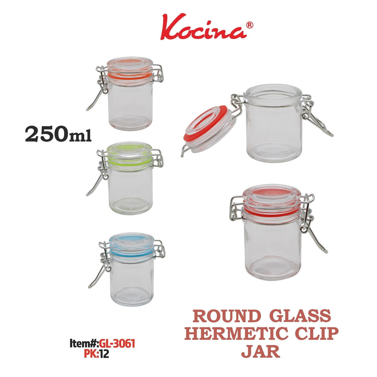 250ml Round Glass Hermetic Clip Jar