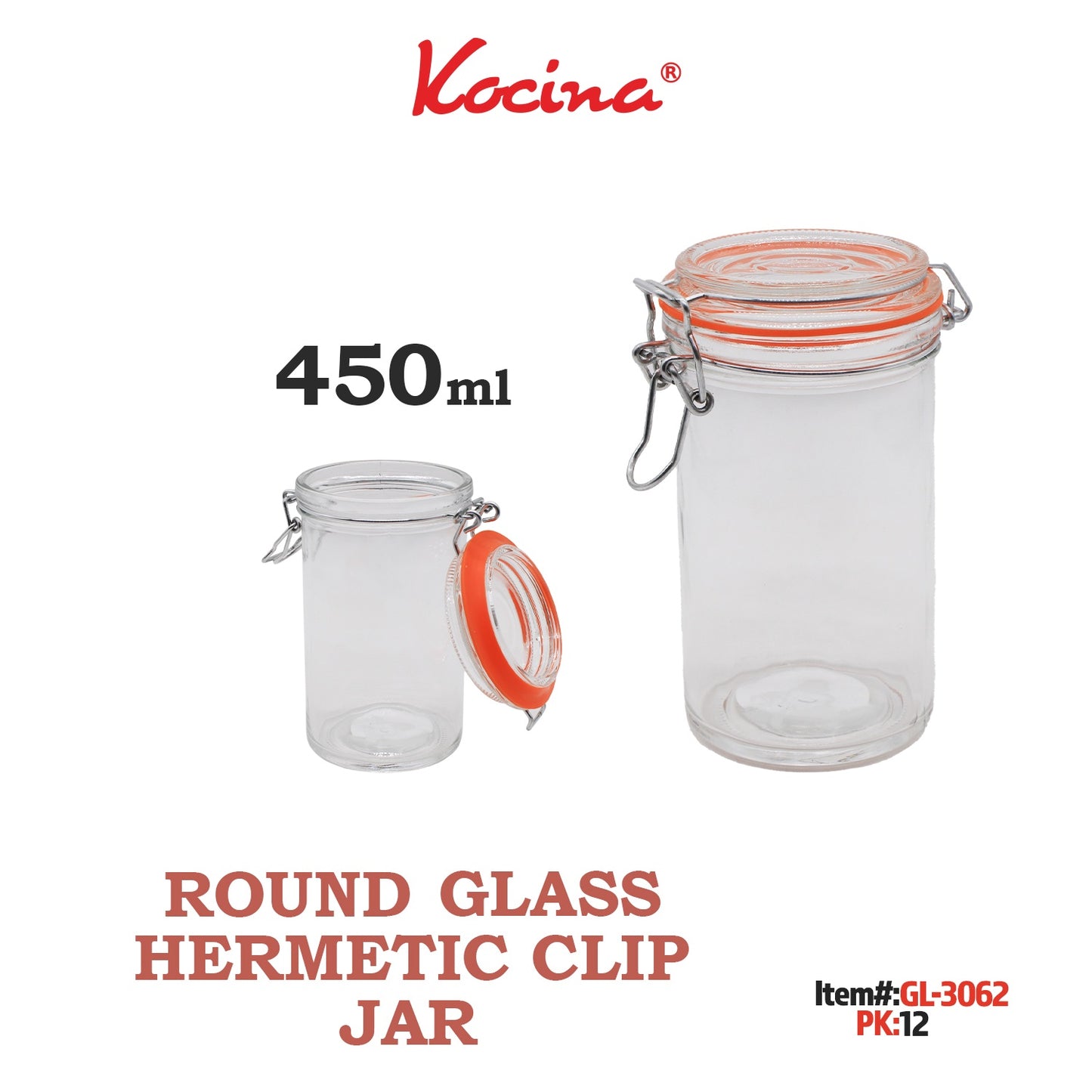 450ml Round Glass Hermetic Clip Jar