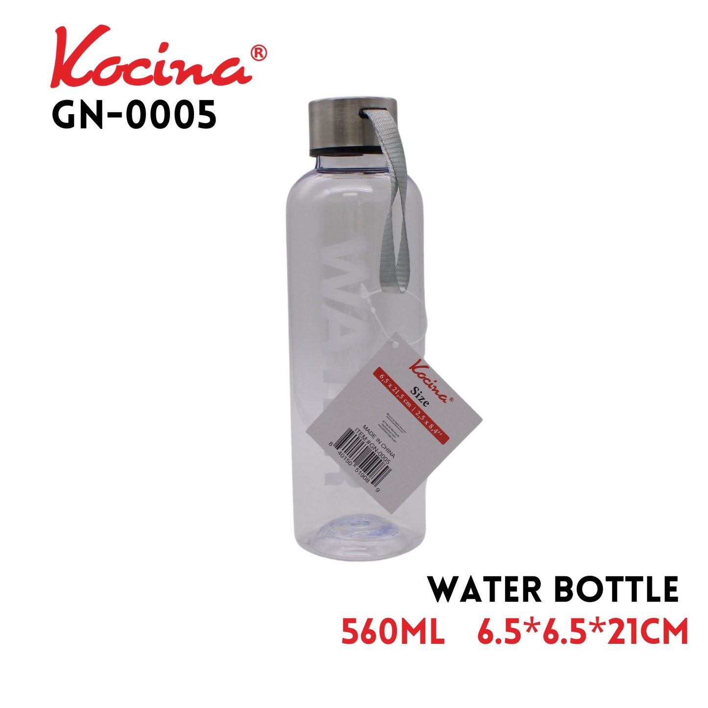 Bottle, 560ml, 6.5x6.5x21cm, Clear, AS