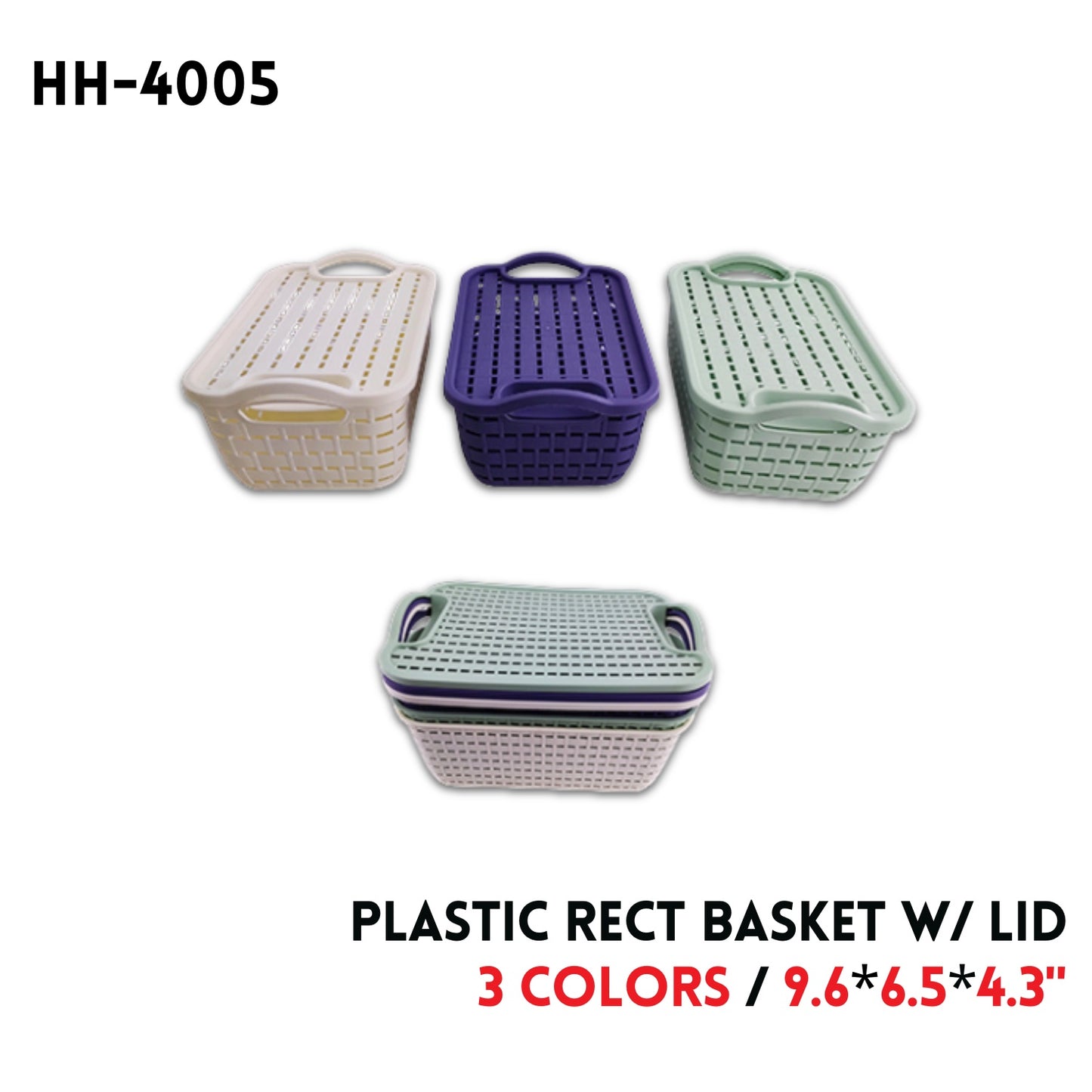 Rect Baskset with Lid, Plastic, 9.6"*6.5"*4.3", 148g, 3 Colo
