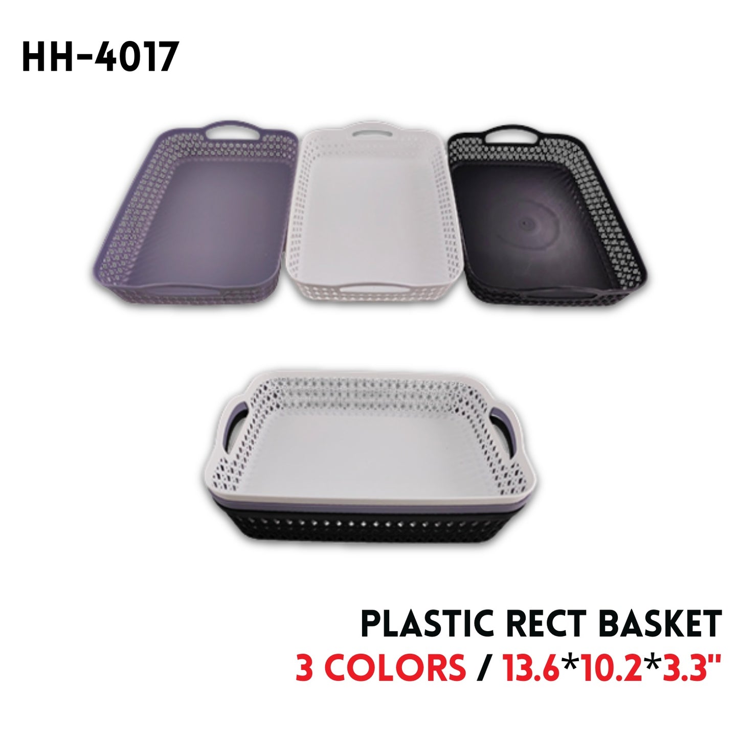 Rect Basket, Plastic, 13.6"*10.2"*3.3",178g, 3 Colors