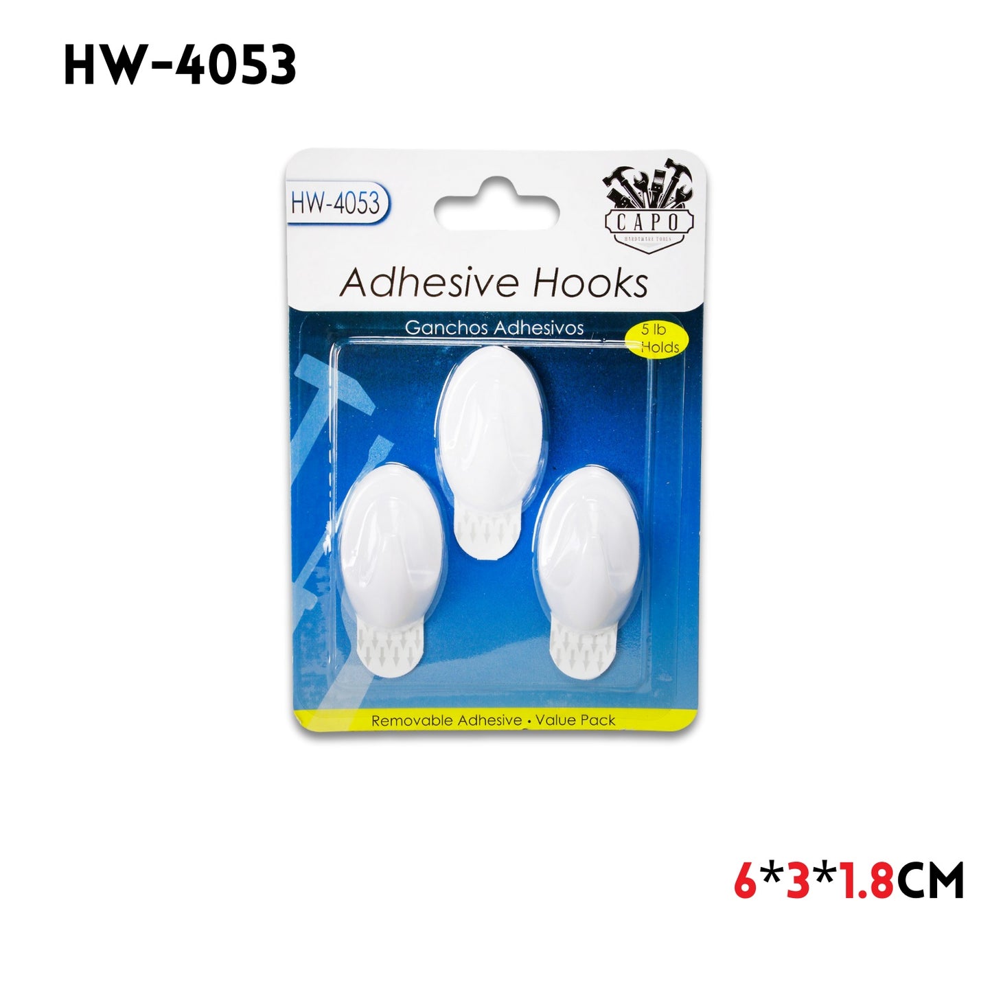 3pk Small Plastic Removable Hook Set, 6x3x1.8cm, ABS