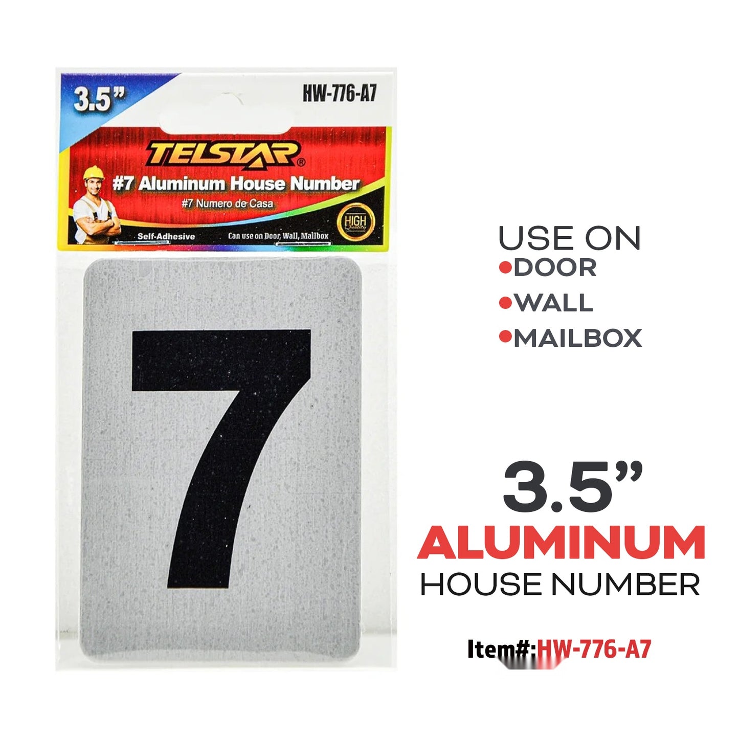 Aluminum Number Plate "7" , with 3M Size.3.5"x2.5"