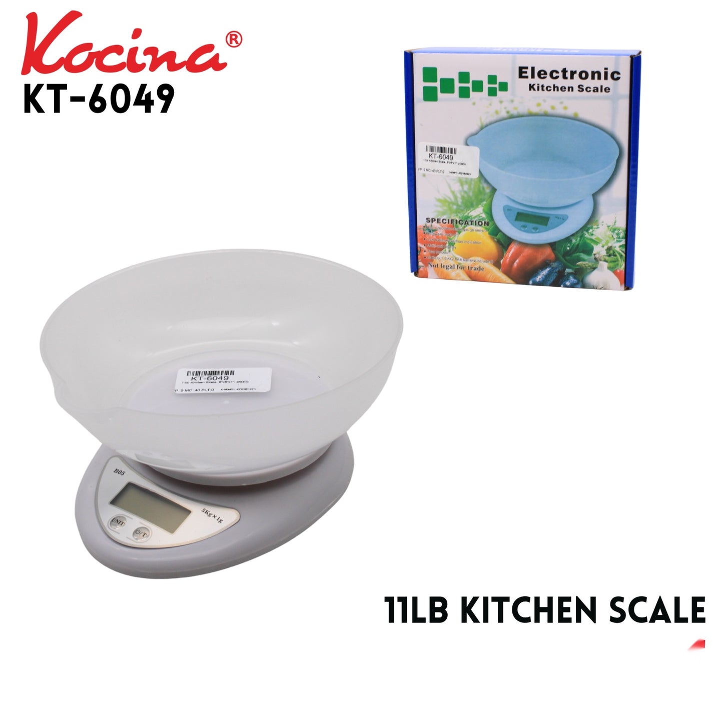 11lb Kitchen Scale, 6"x5"x1", plastic