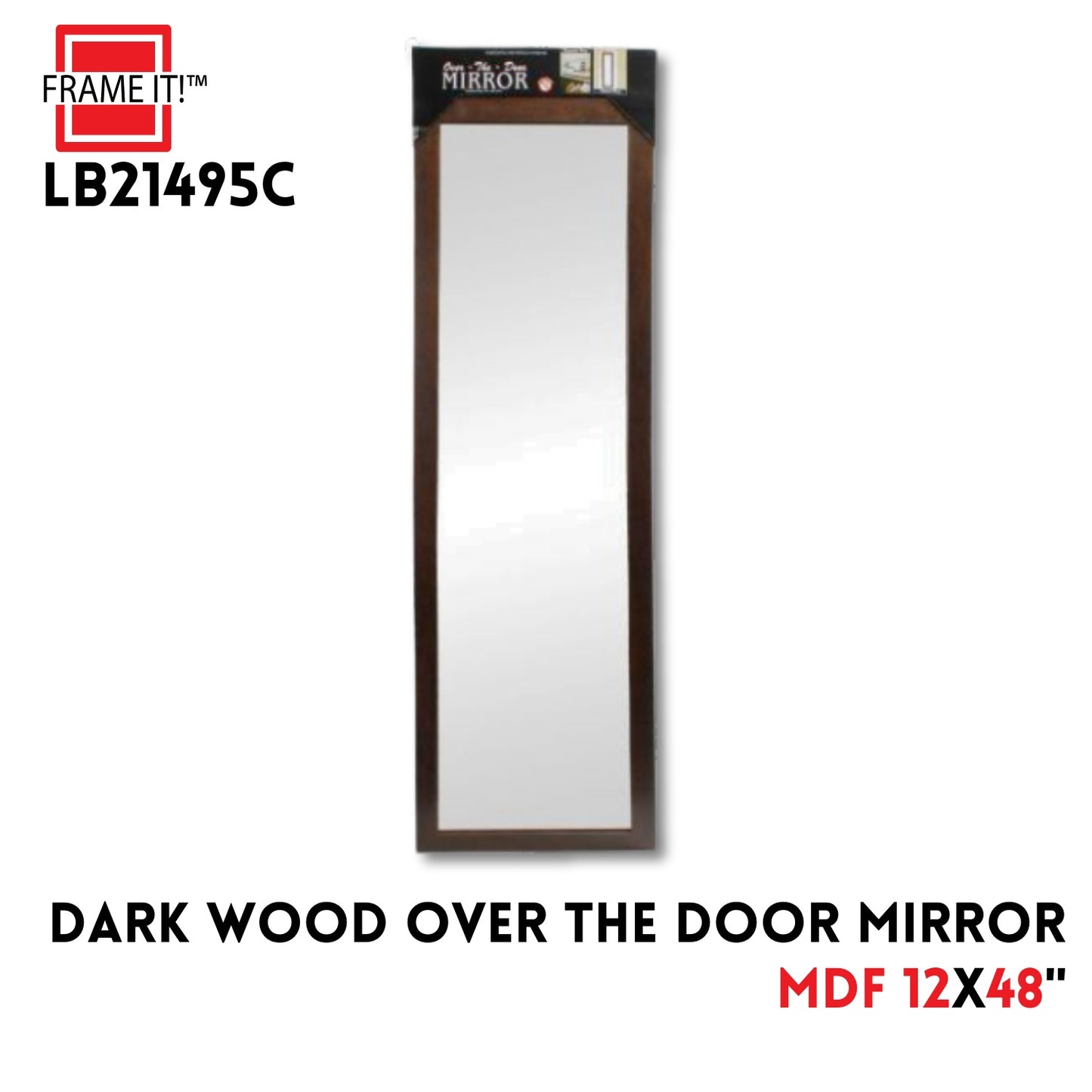 MDF OVER THE DOOR MIRROR 12X48" DARK WOOD LOOK