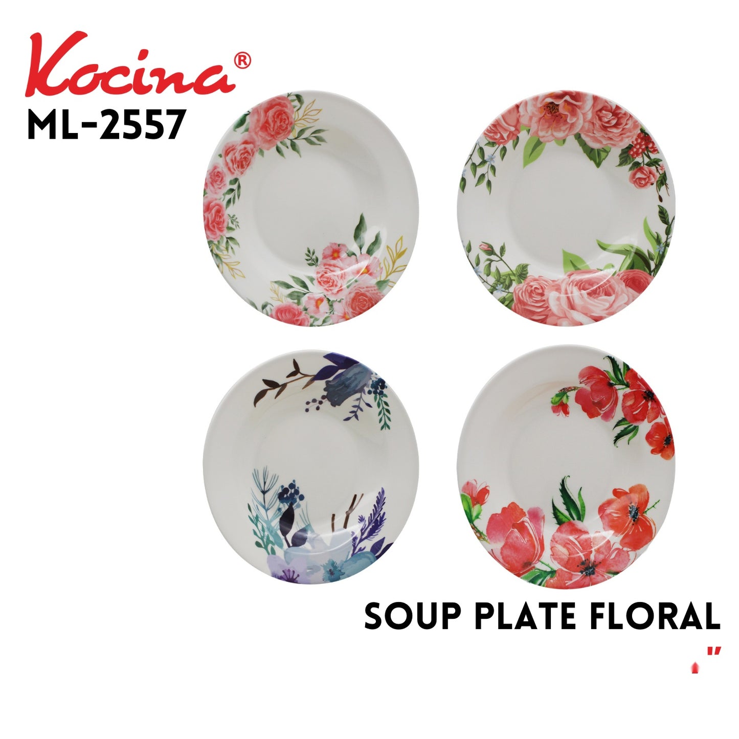 9" Soup Plate Floral, 4 Assorted Designs