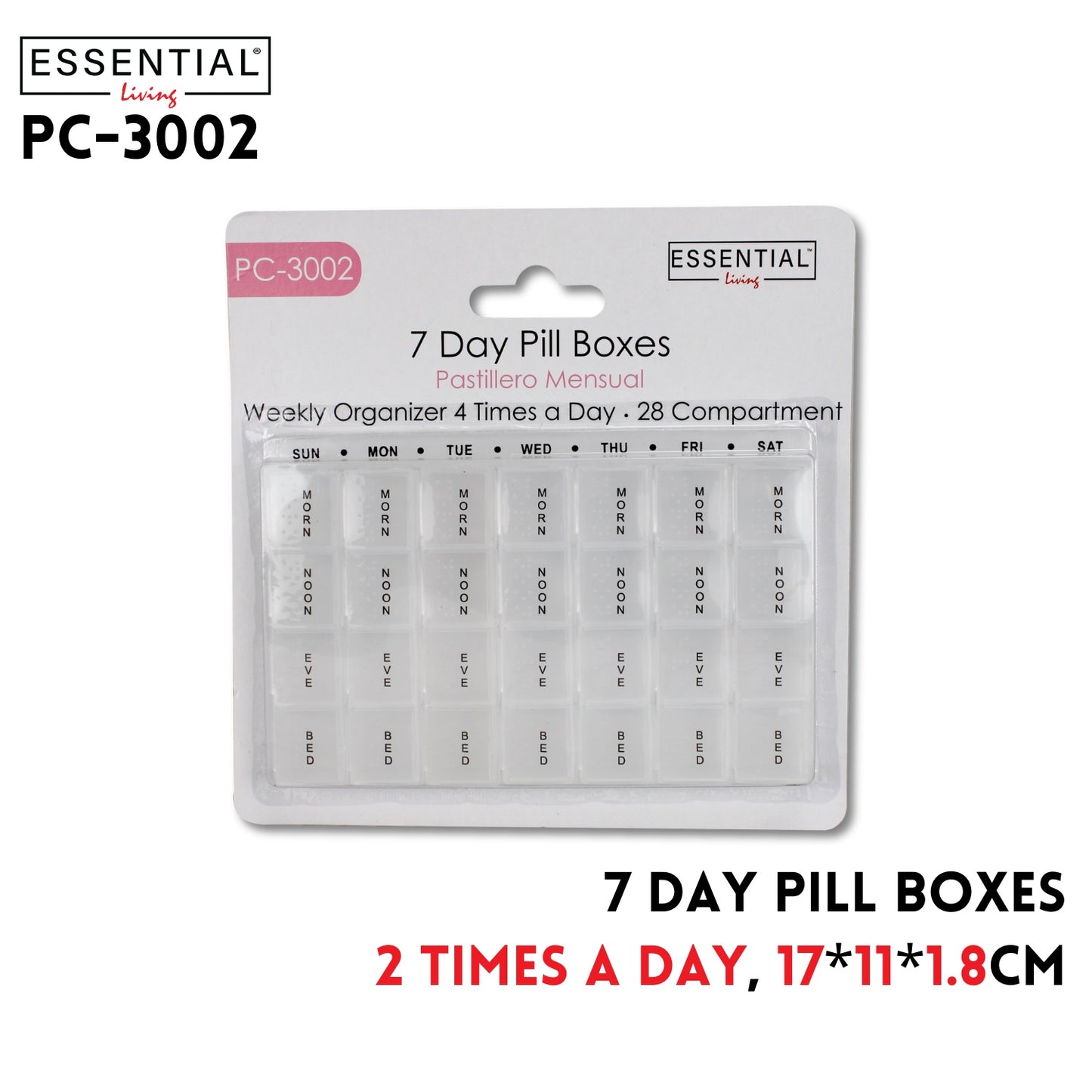 7-Day Pill Boxes, 2 Times a Day, 17x11x1.8cm, PP