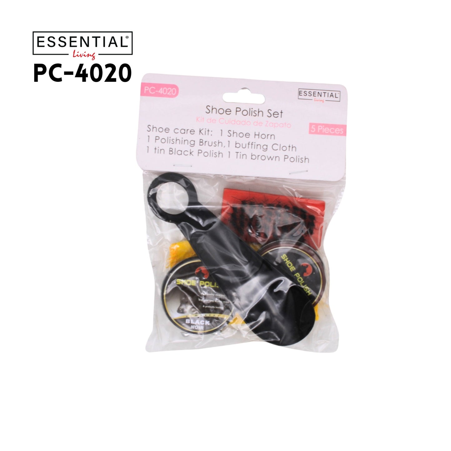 5pcs Shoe Care Kit - (1 Horn, 1 Brush, 1 Cloth, 2 Polish)