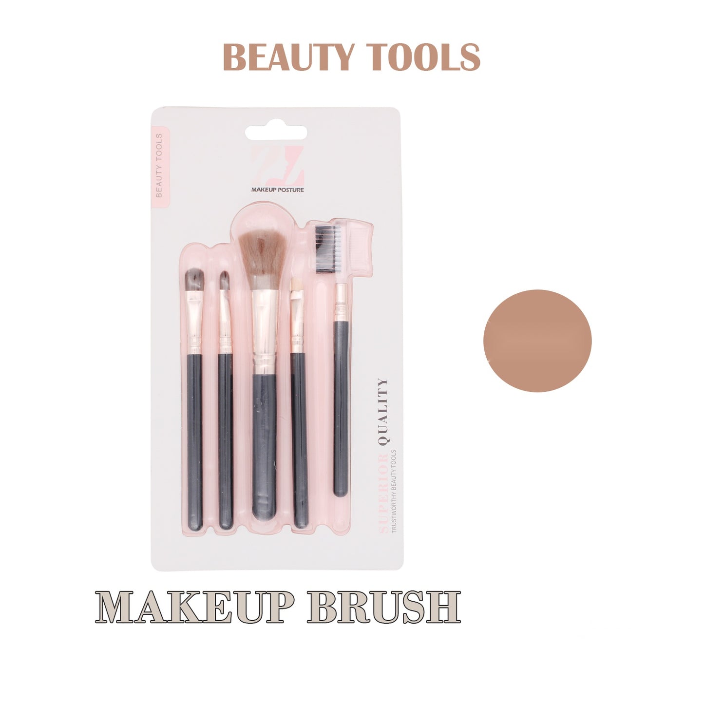 5pcs Makeup Brush, Plastic+Nylon