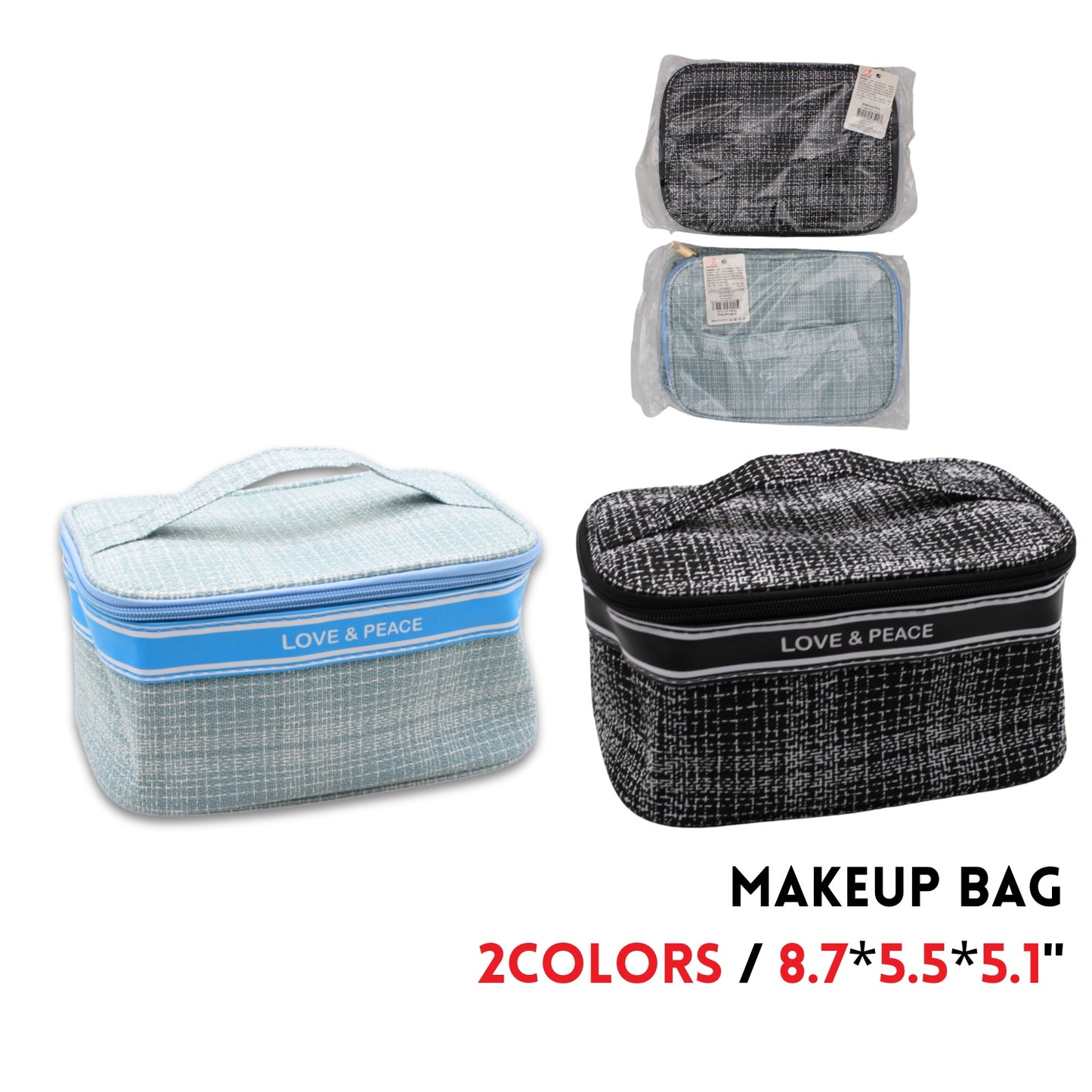 Makeup Bag, 8.7"X5.5"X5.1", Leather, 4 colors