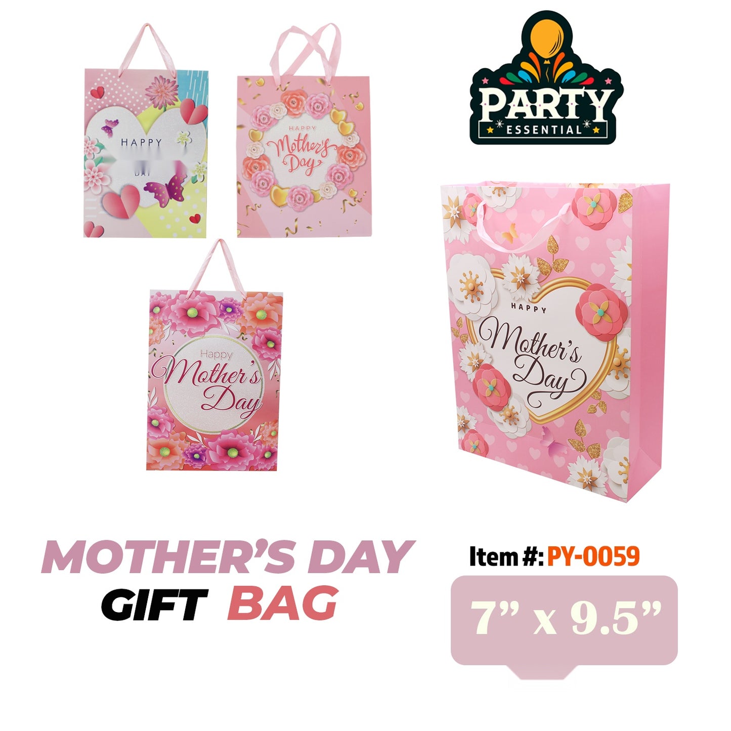 7"x9.5" x 3" Glitter Mother's Day Gift Bag