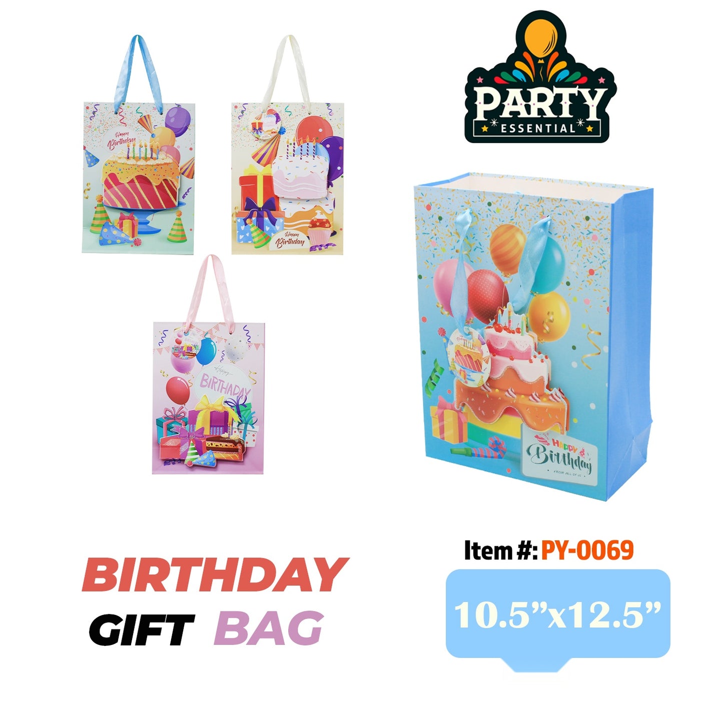 10.5"x12.5"X 4" 3D Birthday Gift Bag W /Glitter