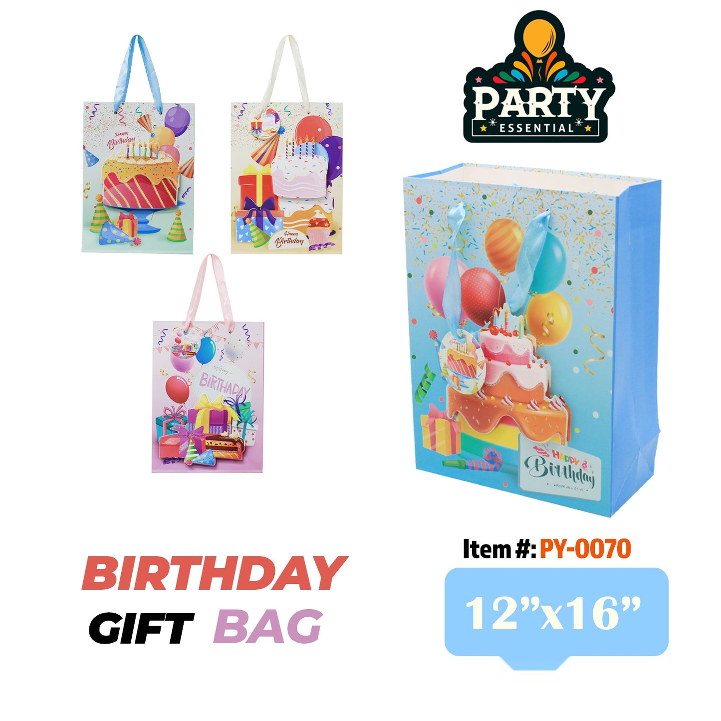12"x16" X 4.5" 3D Birthday Gift Bag W/ Glitter