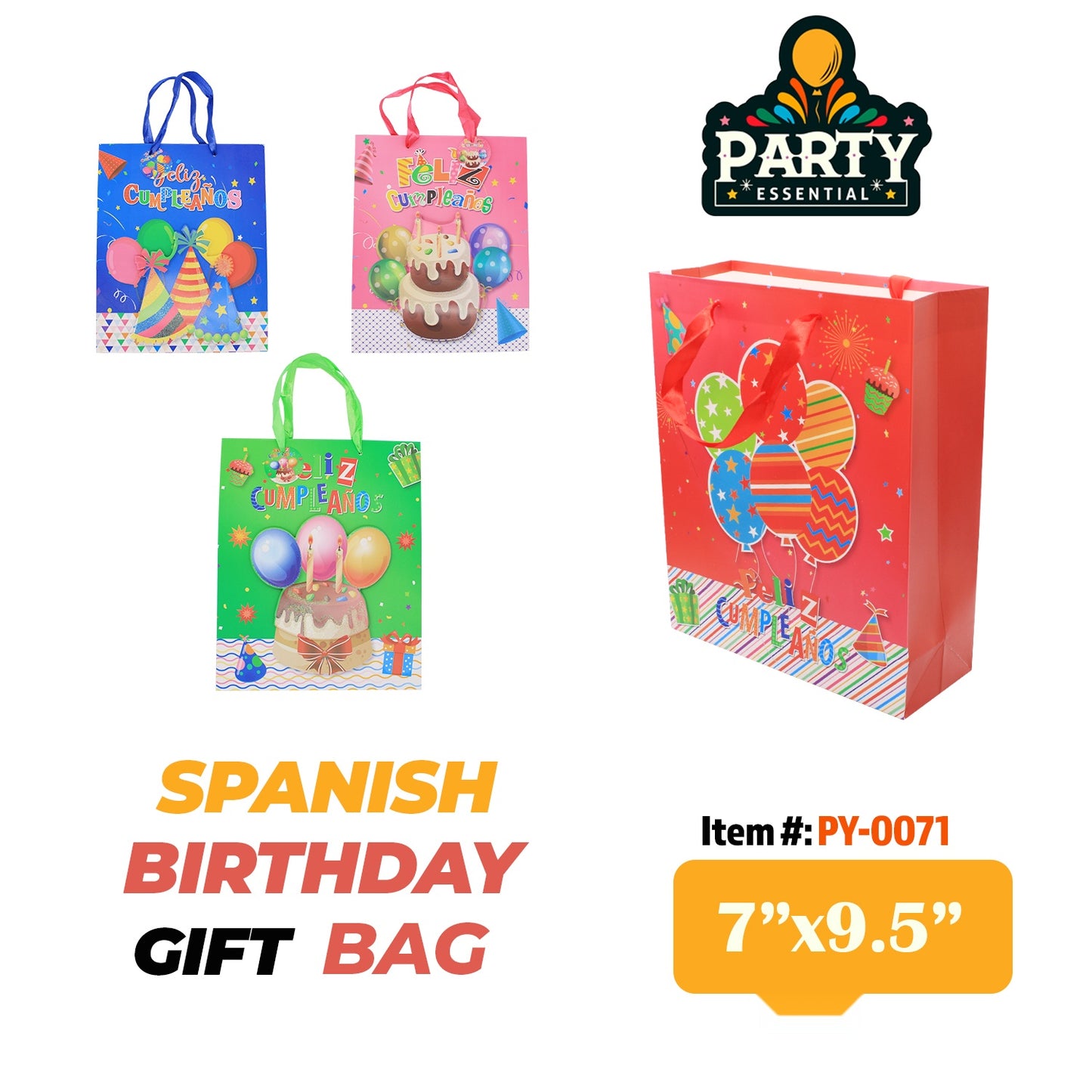 7"x9.5" X 3" 3D Spanish Birthday Gift Bag