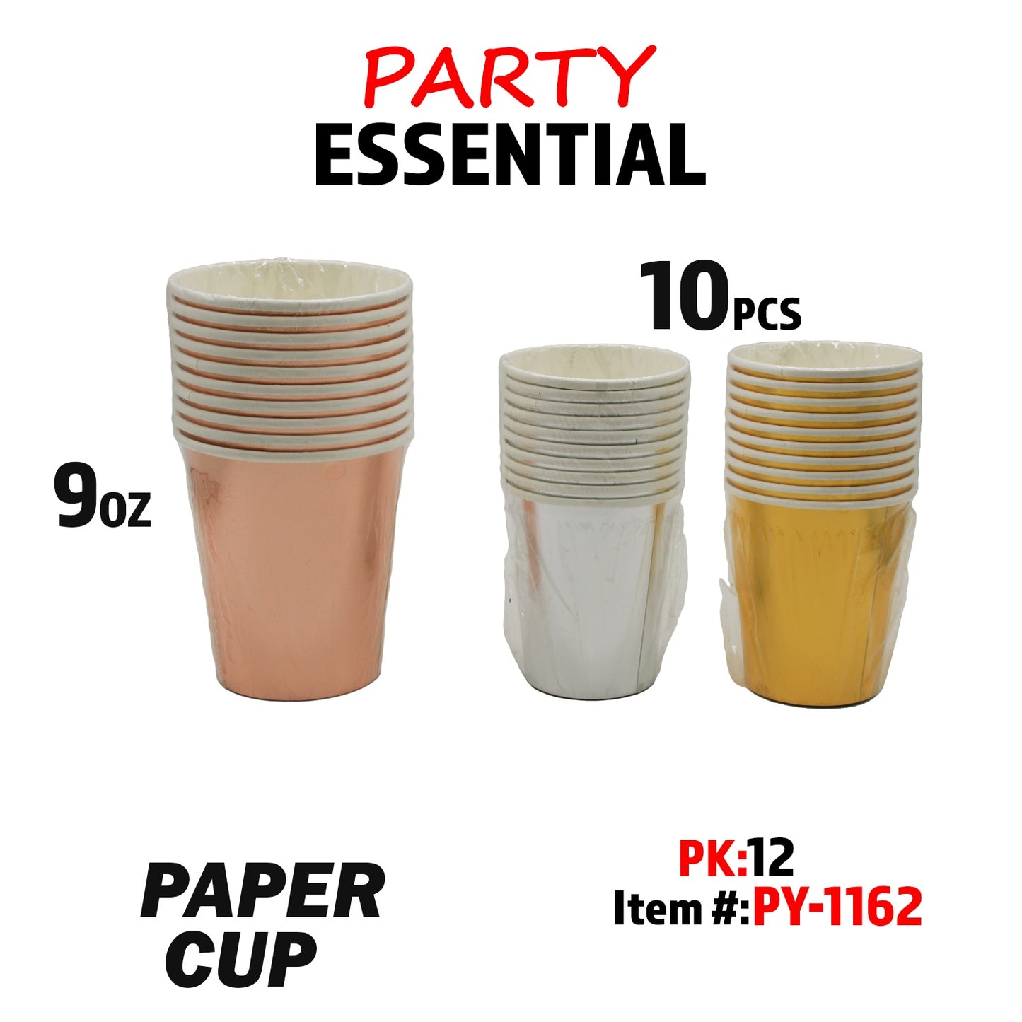 10pcs 9oz Paper Cup, Happy Birthday 3 colors Asstd