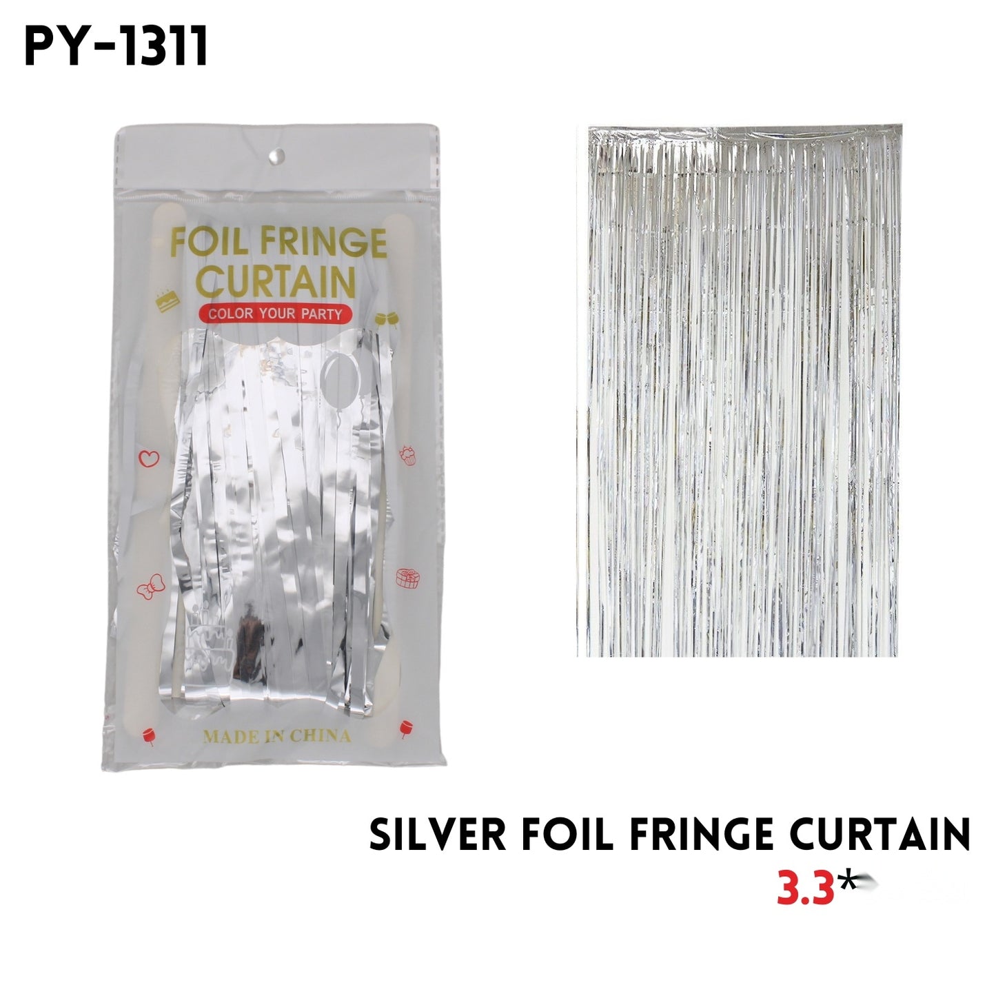 Silver Foil Fringe Curtain, 3.3x6.6FT, Alu Fiol
