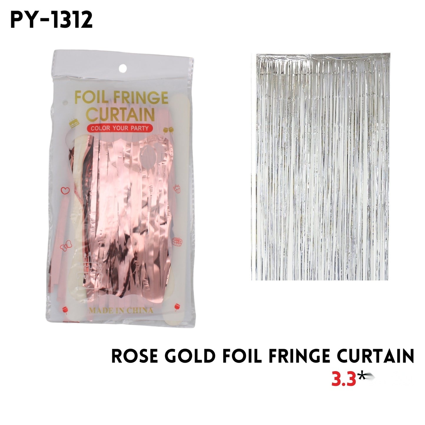 Rose Foil Fringe Curtain, 3.3x6.6FT, Alu Fiol