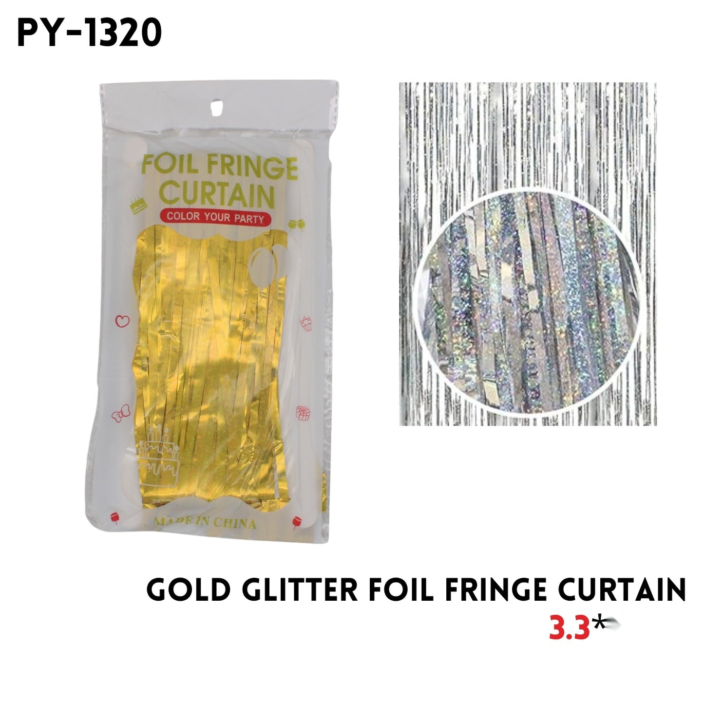Gold Glitter Foil Fringe Curtain, 3.3x6.6ft, Alu Fiol