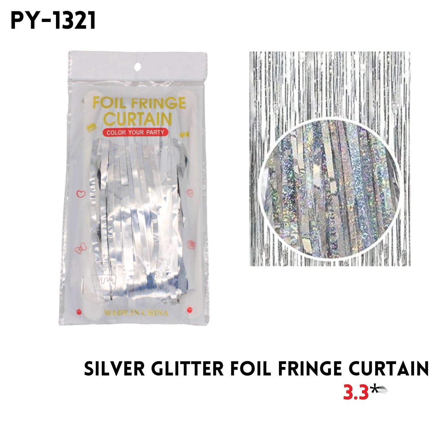 Silver Glitter Foil Fringe Curtain, 3.3x6.6ft, Alu Fiol