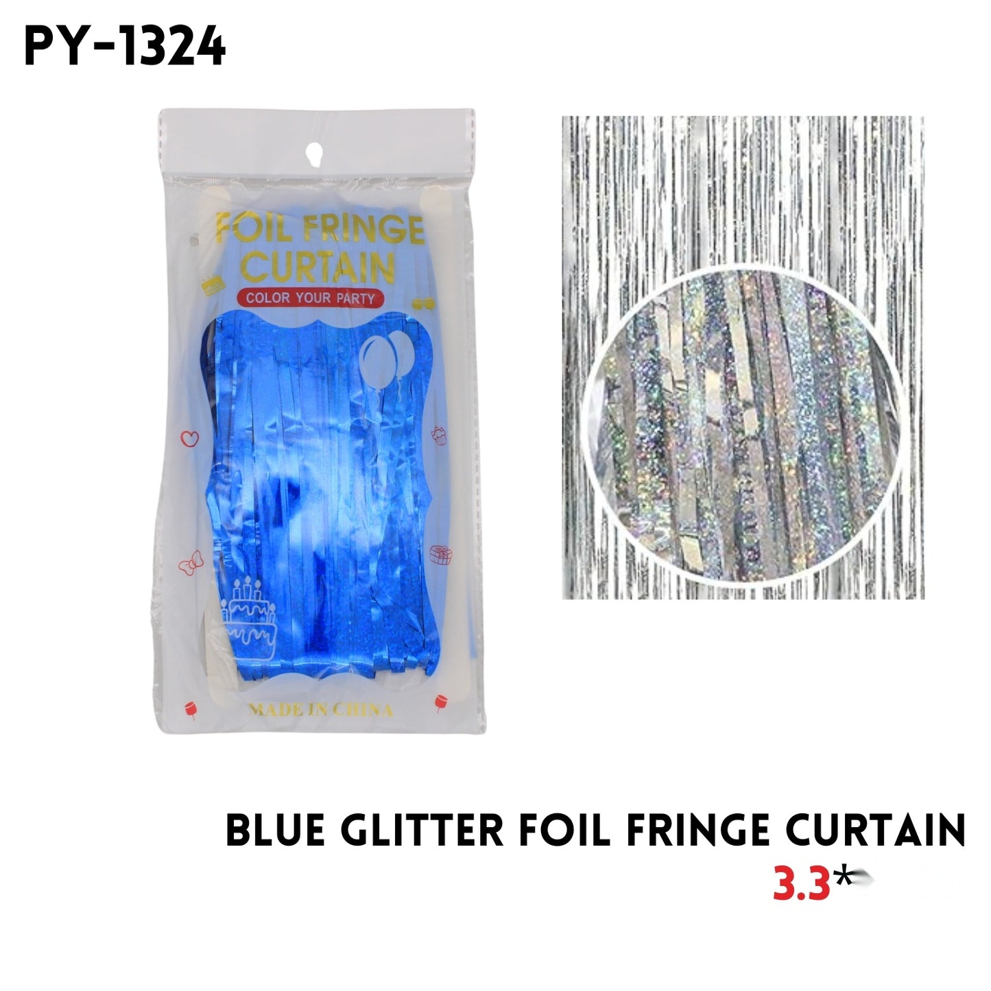 Blue Glitter Foil Fringe Curtain, 3.3x6.6ft, Alu Fiol