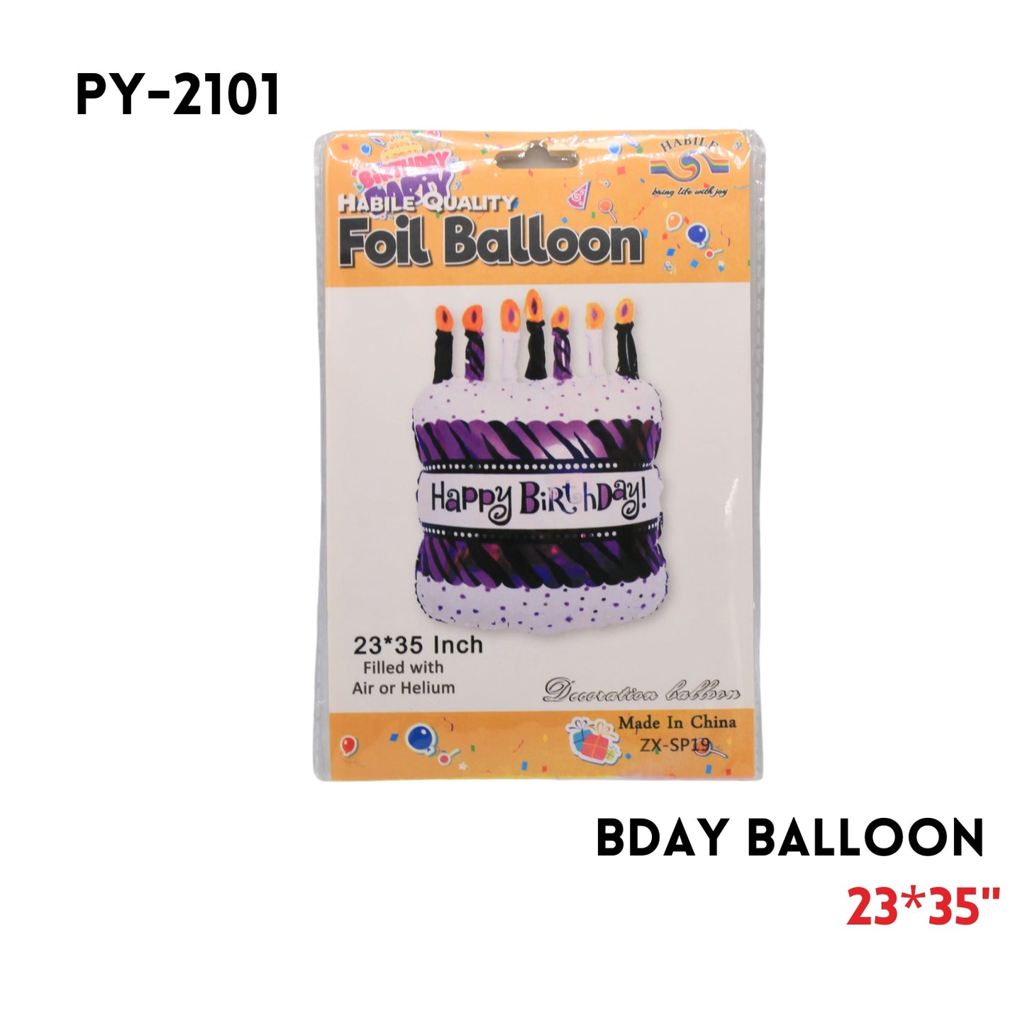 1PC Foil Balloon 23"x35", Birthday Cake Shape, hydrogen