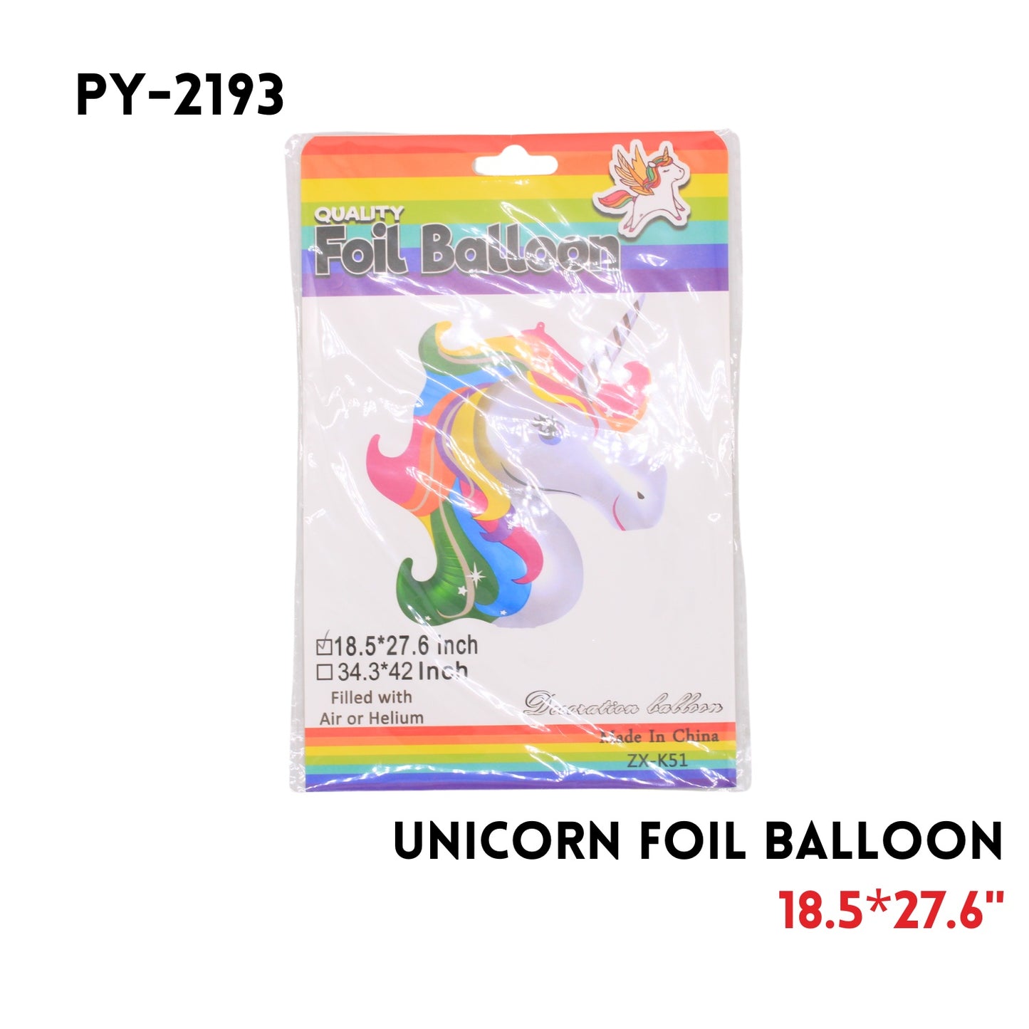1PC Unicorn Foil Balloon 18.9"x27.2"hydrogen