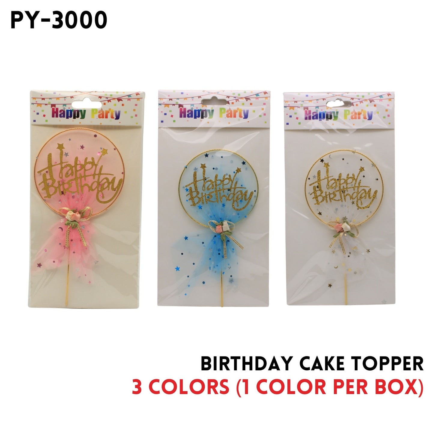 Birthday Cake Topper - Pink, Blue, Gold.