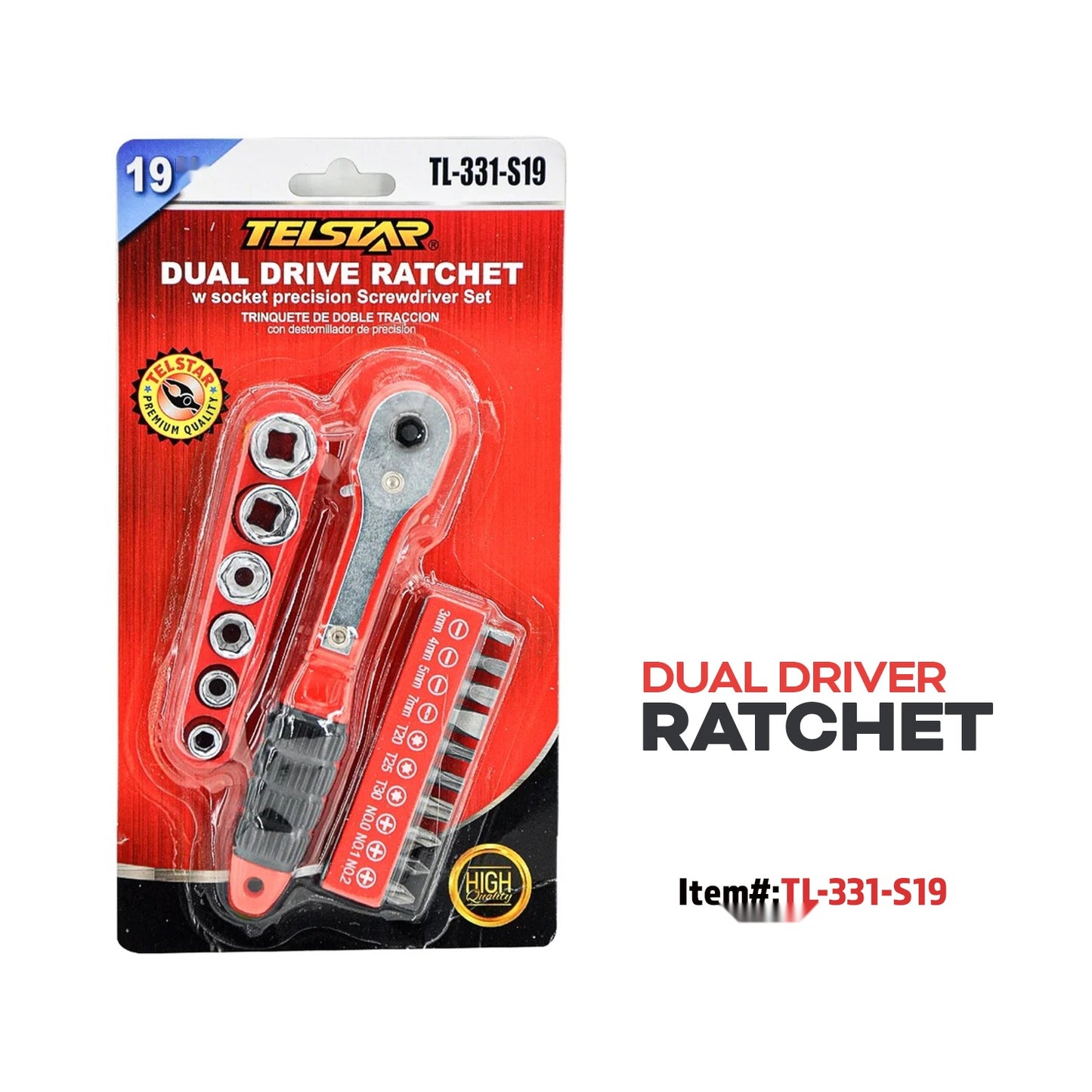 19pcs Dual Drive Ratchet W/Socket Precision Screwdriver Set