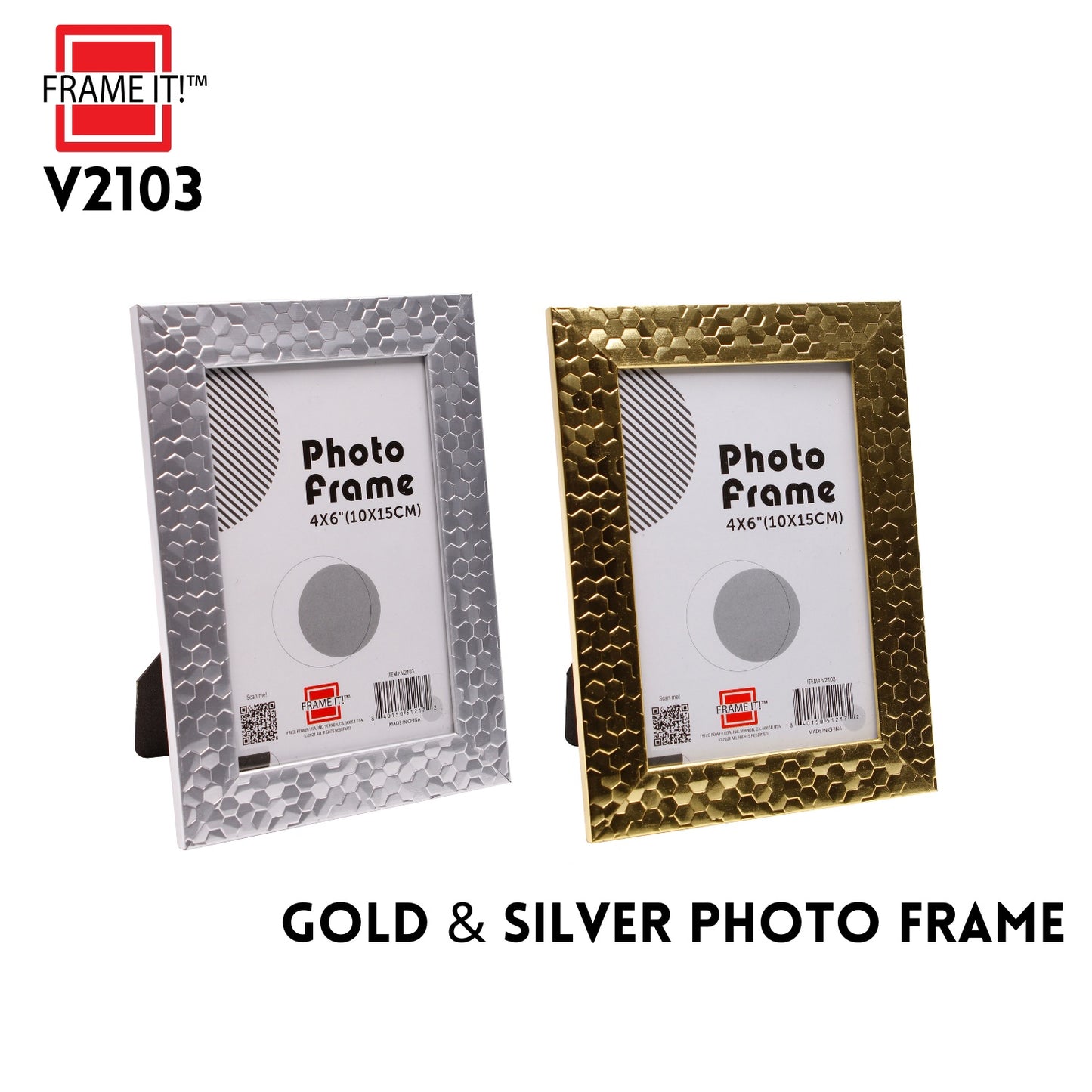 PS 4"x6" Photo Frame 2 Asst Gold & Silver Hexagono Design