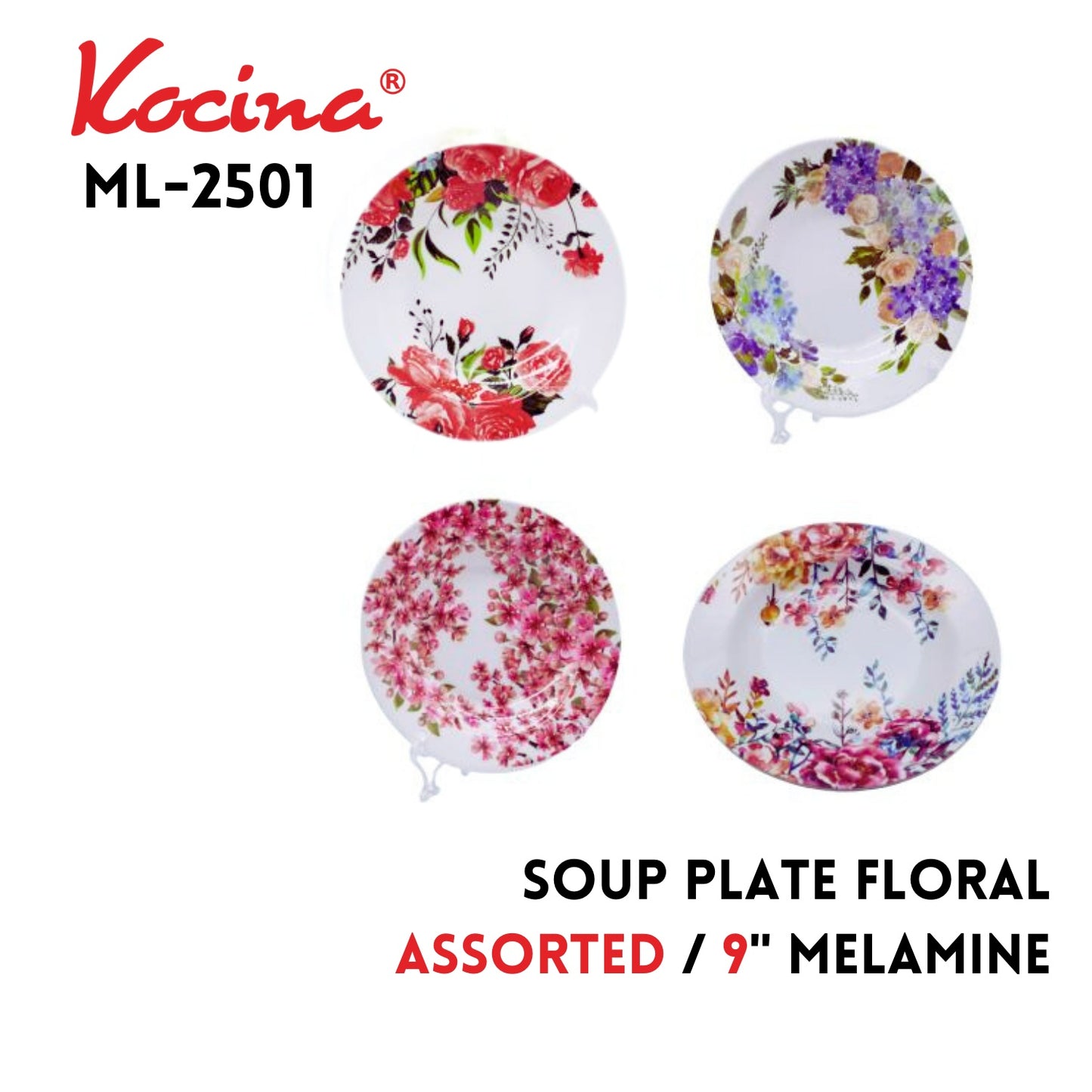 9" Soup Plate Floral, 4 Assorted Designs