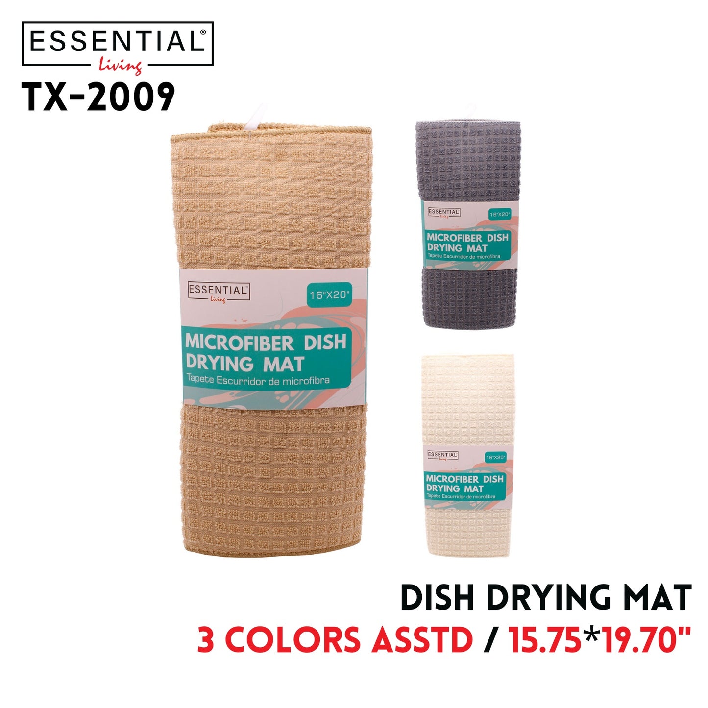 Dish Drying Mat 15.75"X19.70" 57G 3 Color Mix