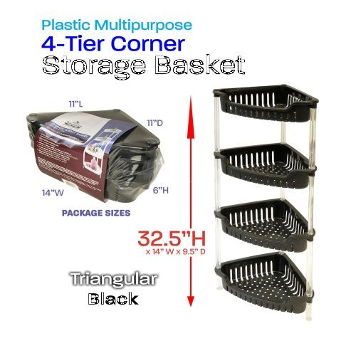 Plastic Corner Basket 4 Tier Black