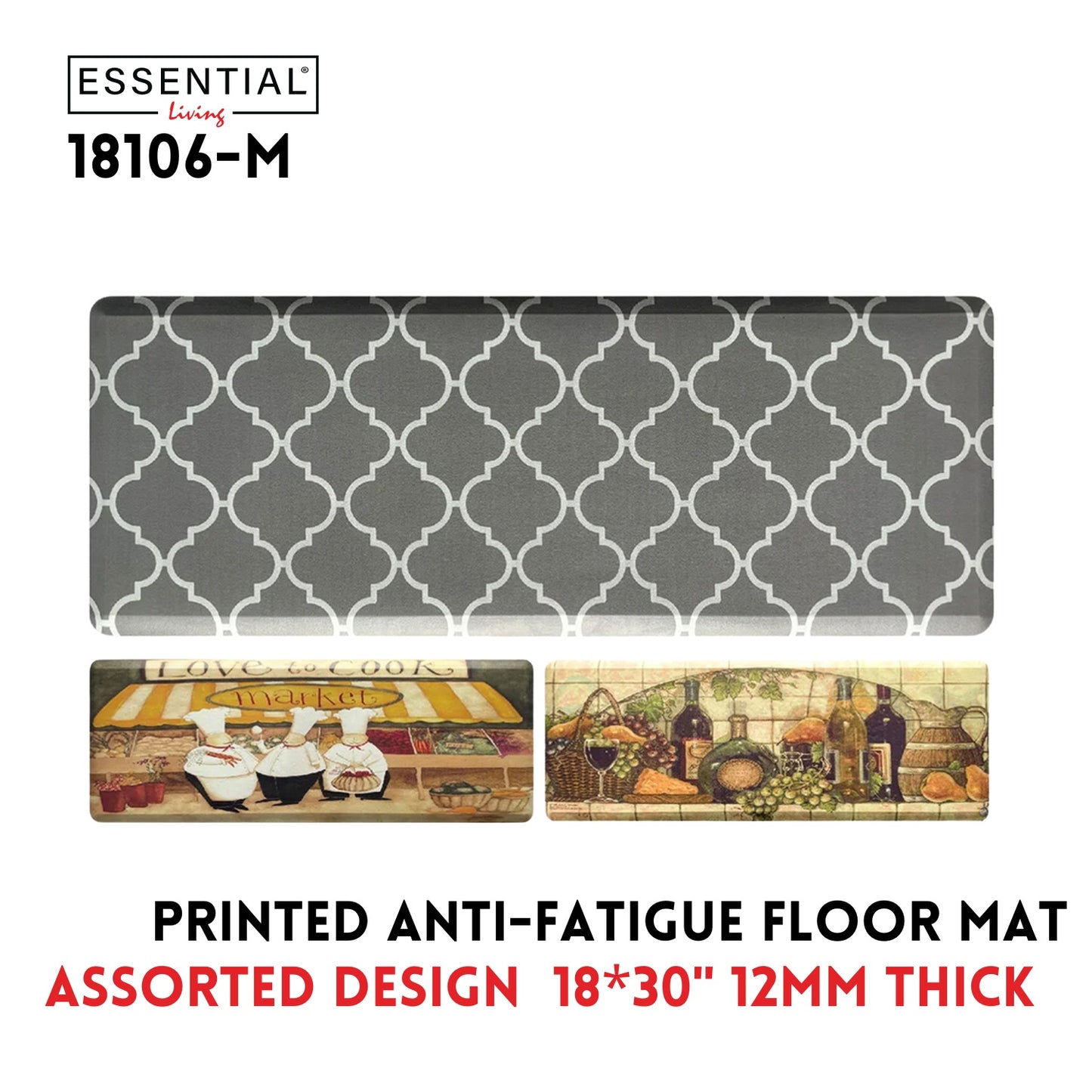 18X47" 12mm Printed Fatigue Kitchen Mat - Asstd Designs