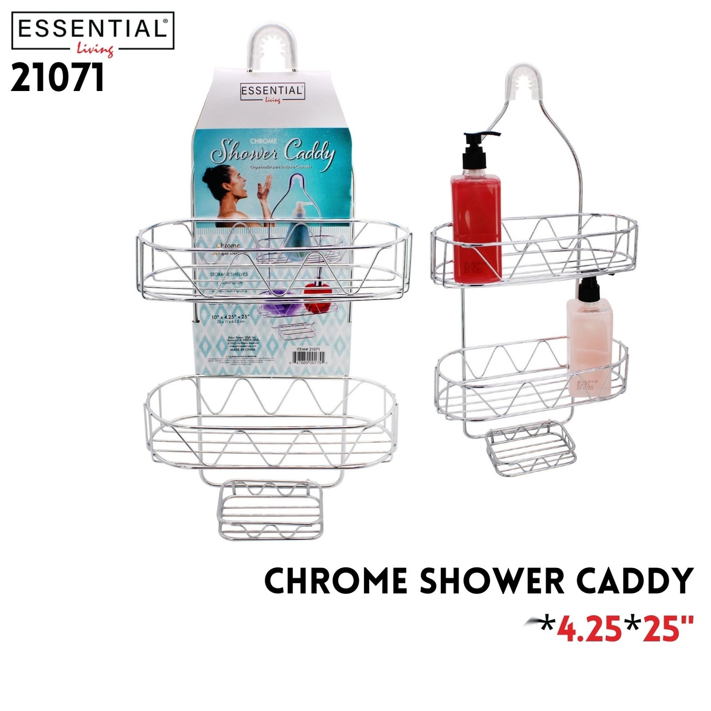 Shower Caddy Chrome, Size:10"LX4.25"WX25"H