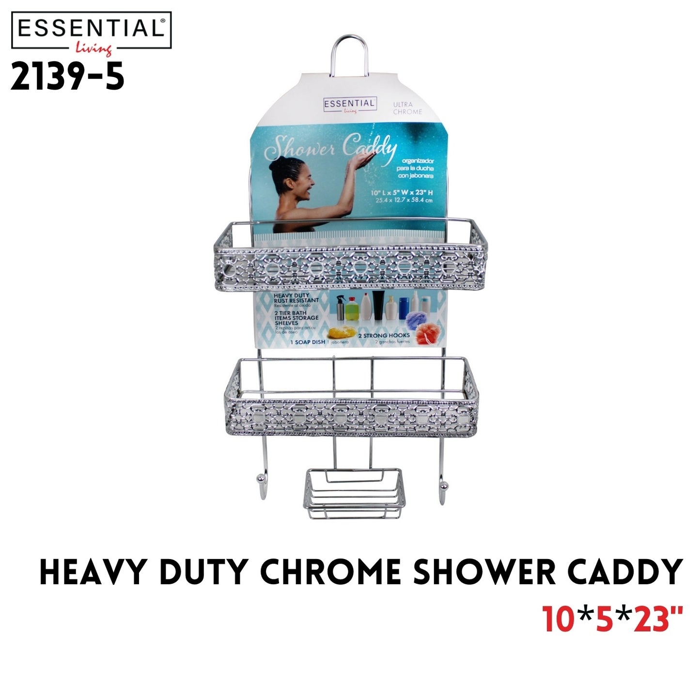 Heavy Duty Chrome Shower Caddy, Size:10"Lx5"Wx23"H