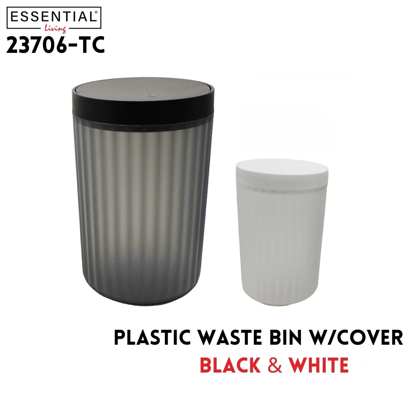 Plastic Waste Bin 5L with Plasic Cover, 2 Clrs Asst,