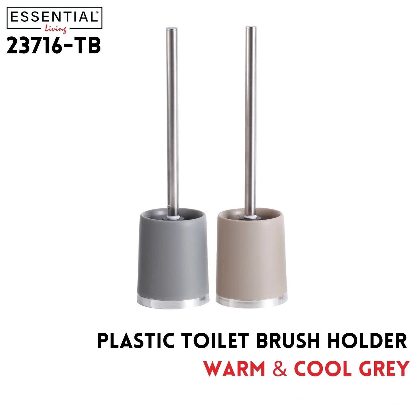 Plastic Toliet Brush Holder, 2 Clrs Asst: Warm & Cool Grey