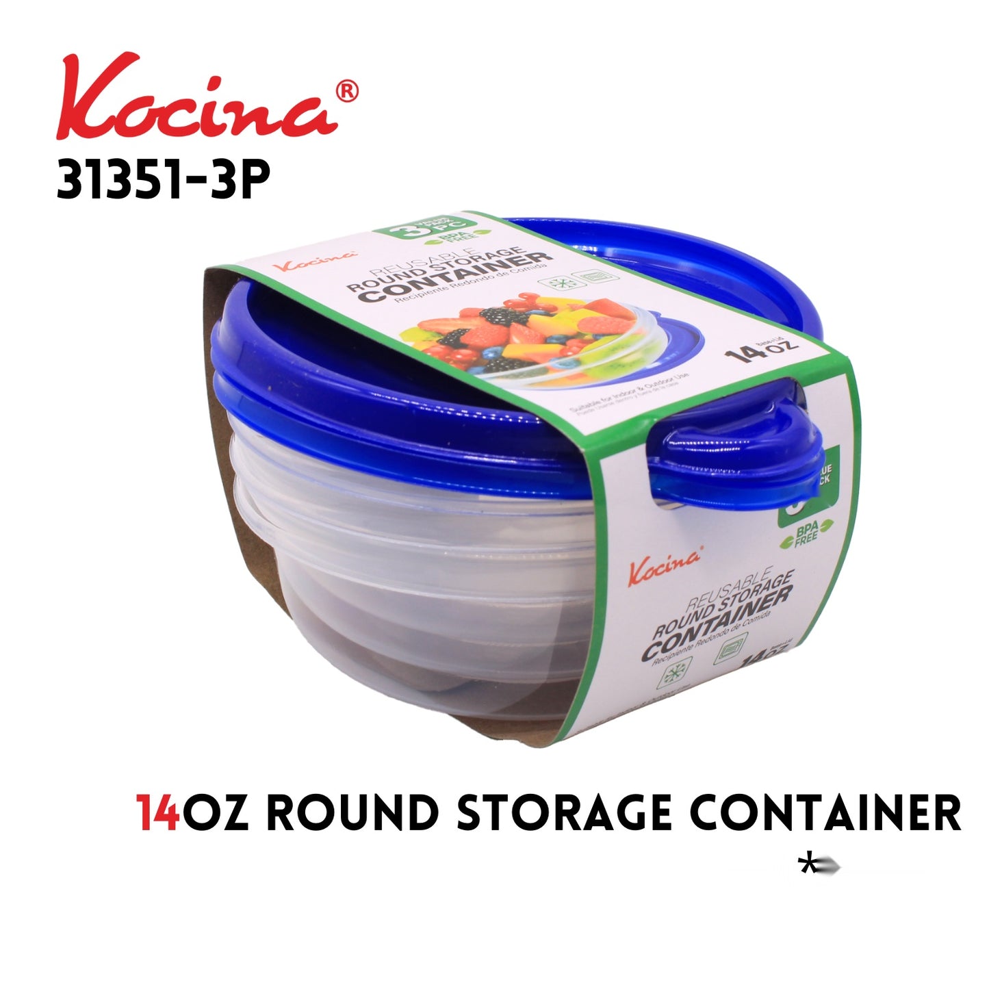3 pk. 443ml Round Storage Container 13.9*5.1CM 22G