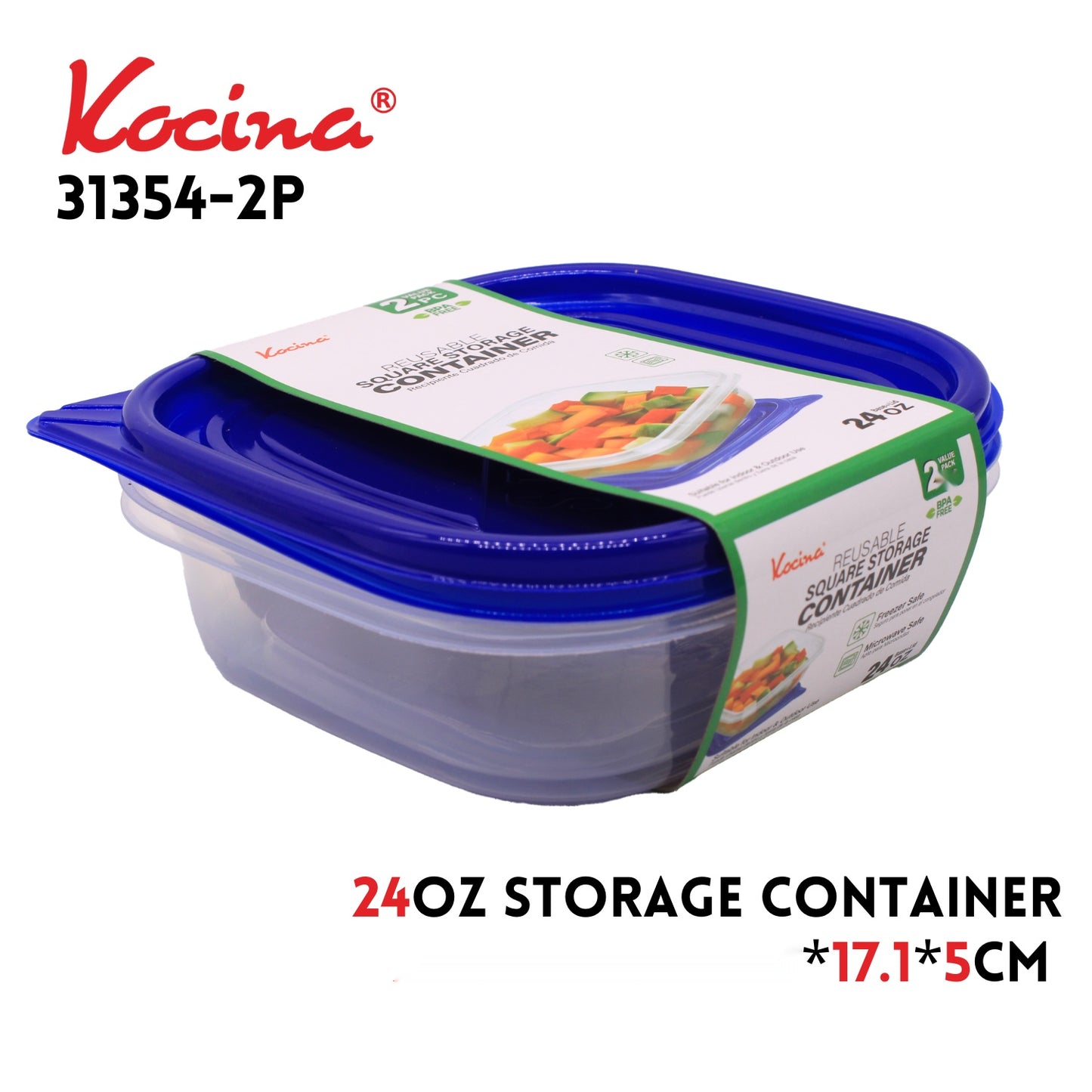 2 pk 739ml Square Storage Container 17.1*17.1*5CM 28G