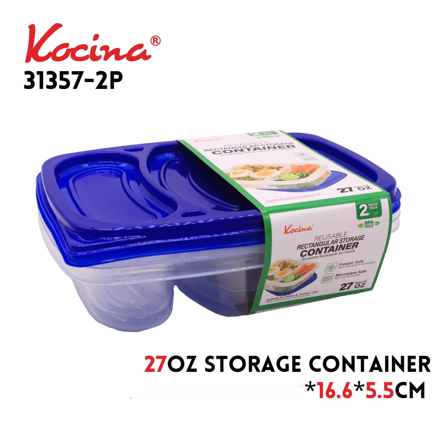 2pk 900ml Rectangular Storage Container 21.5*16.6*5.5CM 54