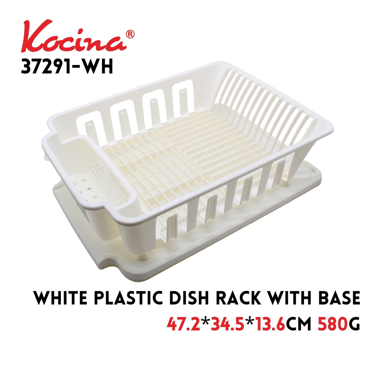 White Plastic Dish Rack with Base 47.2*34.5*13.6CM 580G