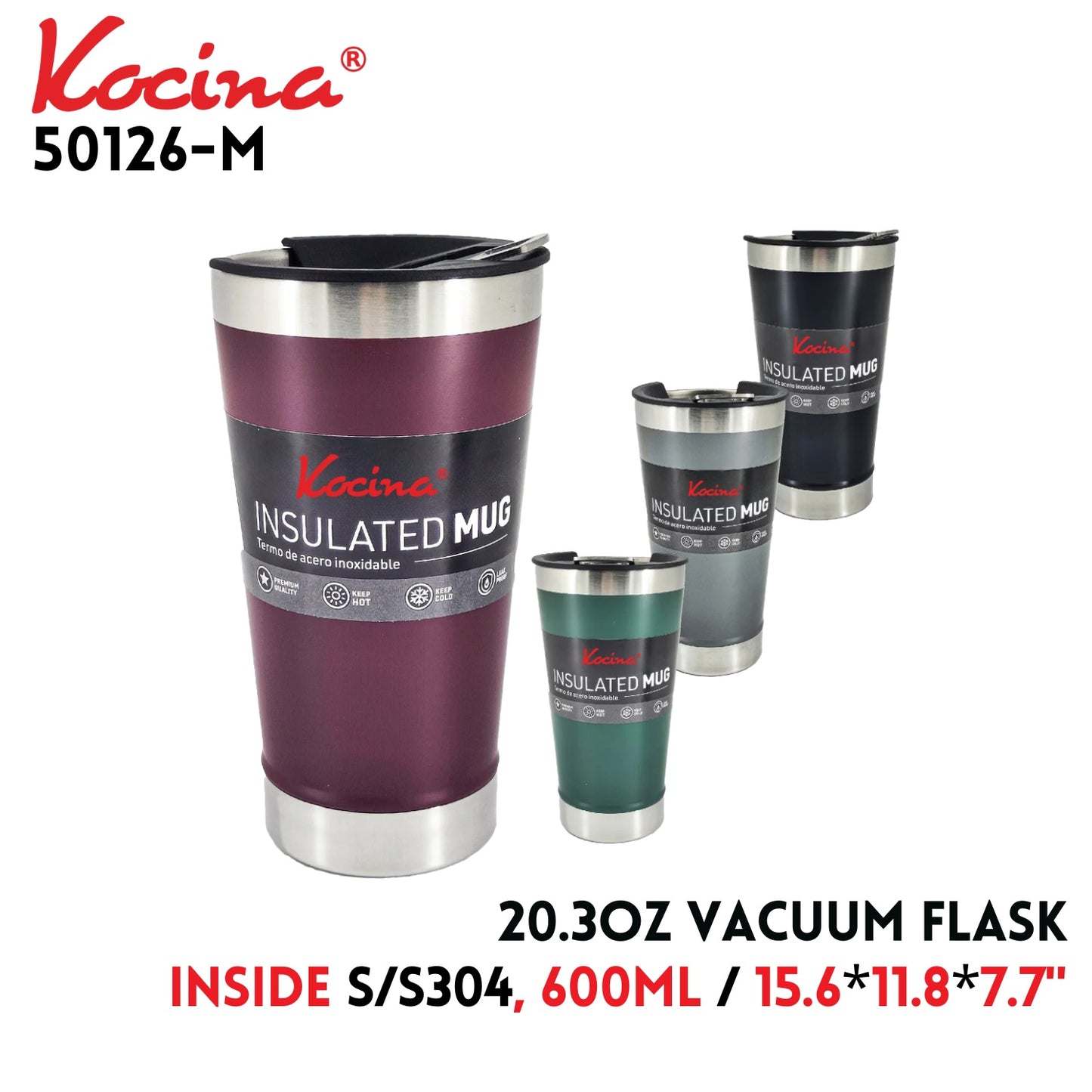 20.3oz Vacuum Flask, inside S/S304, 600ml,15.6"x11.8"x7.7",