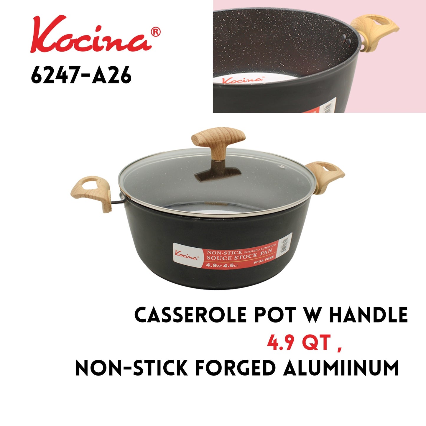 4.9Qt Non-Stick Aluminum Handled Casserole