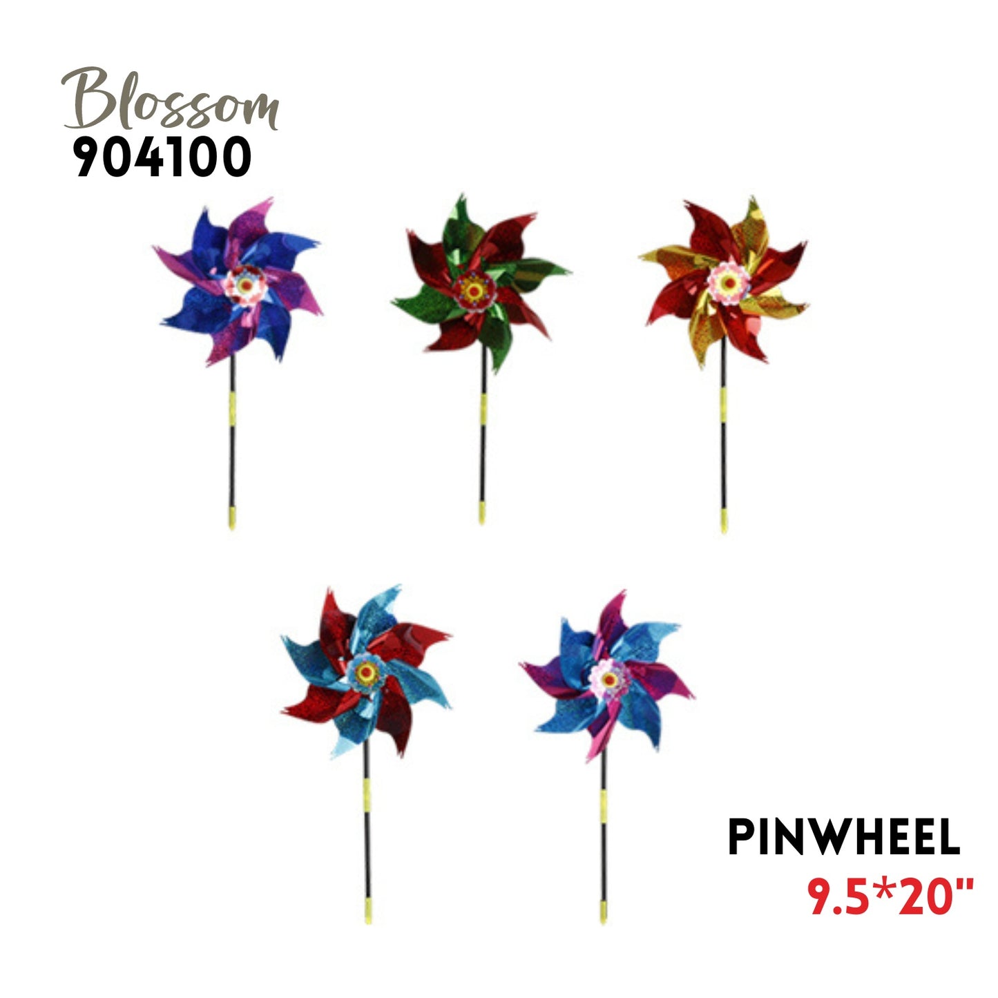Pinwheel, D9.5"*H20", PET, Asstd 5 colors