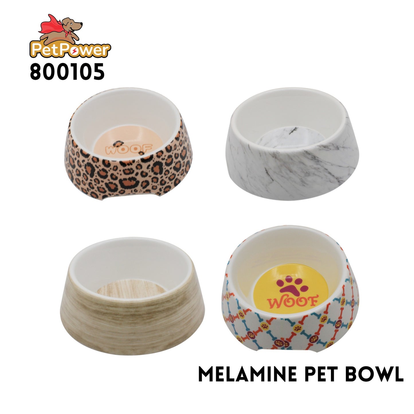 Large Melamine Pet Bowl, Arc-Open Grip, Anti-Slip Bottom